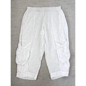 LUUKAA 100% Linen Crop Pants Womens 20 White Cargo Plus Size Beachy Lagenlook